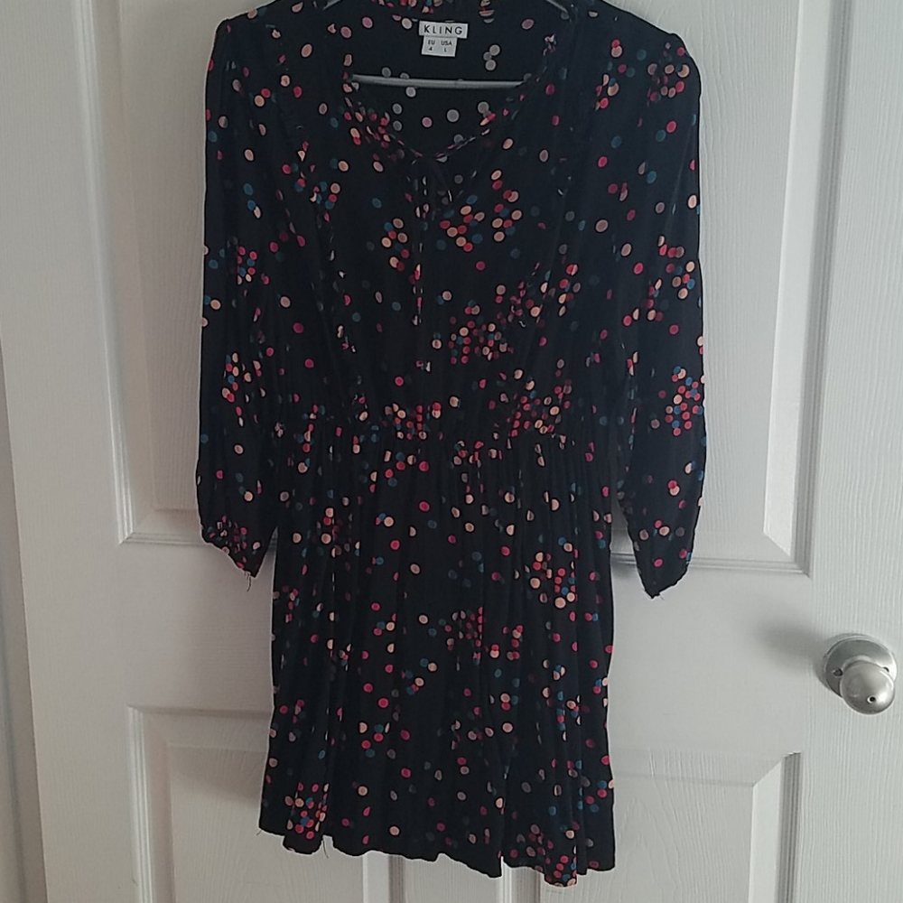 Kling black polka dot dress size large